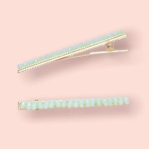 Beaded Hair Clip Duo - Jade color (green/mint)